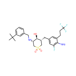 CC(C)(C)c1cccc(CN[C@H]2CS(=O)(=O)C[C@@H](Cc3cc(F)c(N)c(CCC(F)(F)F)c3)[C@@H]2O)c1 ZINC000084653846