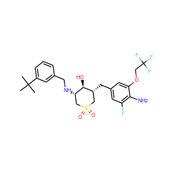 CC(C)(C)c1cccc(CN[C@H]2CS(=O)(=O)C[C@@H](Cc3cc(F)c(N)c(OCC(F)(F)F)c3)[C@@H]2O)c1 ZINC000084652521