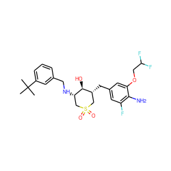 CC(C)(C)c1cccc(CN[C@H]2CS(=O)(=O)C[C@@H](Cc3cc(F)c(N)c(OCC(F)F)c3)[C@@H]2O)c1 ZINC000059048971