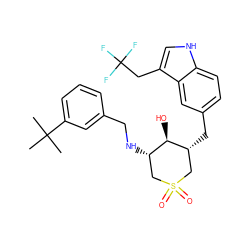 CC(C)(C)c1cccc(CN[C@H]2CS(=O)(=O)C[C@@H](Cc3ccc4[nH]cc(CC(F)(F)F)c4c3)[C@@H]2O)c1 ZINC000084653614