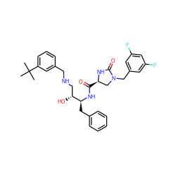 CC(C)(C)c1cccc(CNC[C@@H](O)[C@H](Cc2ccccc2)NC(=O)[C@@H]2CN(Cc3cc(F)cc(F)c3)C(=O)N2)c1 ZINC000029050226