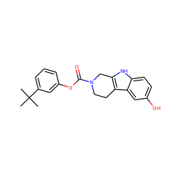 CC(C)(C)c1cccc(OC(=O)N2CCc3c([nH]c4ccc(O)cc34)C2)c1 ZINC000095593353