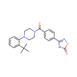 CC(C)(C)c1ccccc1N1CCN(C(=O)c2ccc(-c3noc(=O)[nH]3)cc2)CC1 ZINC000114543422