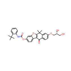 CC(C)(C)c1ccccc1NC(=O)Oc1ccc2c3c(oc2c1)C(C)(C)c1cc(OC[C@H](O)CO)ccc1C3=O ZINC000116889772