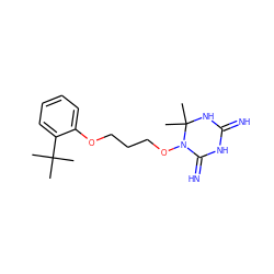 CC(C)(C)c1ccccc1OCCCON1C(=N)NC(=N)NC1(C)C ZINC000045323978