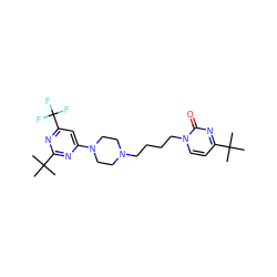 CC(C)(C)c1ccn(CCCCN2CCN(c3cc(C(F)(F)F)nc(C(C)(C)C)n3)CC2)c(=O)n1 ZINC000028569177