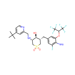 CC(C)(C)c1ccnc(CN[C@H]2CS(=O)(=O)C[C@@H](Cc3cc(F)c(N)c(OC(C(F)(F)F)C(F)(F)F)c3)[C@@H]2O)c1 ZINC000084653246