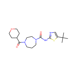 CC(C)(C)c1cnc(NC(=O)N2CCCN(C(=O)C3CCOCC3)CC2)s1 ZINC000071329263