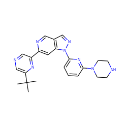 CC(C)(C)c1cncc(-c2cc3c(cn2)cnn3-c2cccc(N3CCNCC3)n2)n1 ZINC000224864757