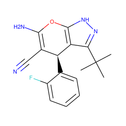 CC(C)(C)c1n[nH]c2c1[C@@H](c1ccccc1F)C(C#N)=C(N)O2 ZINC000005095381