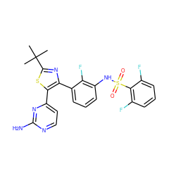 CC(C)(C)c1nc(-c2cccc(NS(=O)(=O)c3c(F)cccc3F)c2F)c(-c2ccnc(N)n2)s1 ZINC000068153186