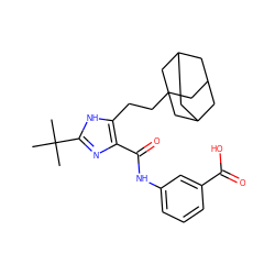 CC(C)(C)c1nc(C(=O)Nc2cccc(C(=O)O)c2)c(CCC23CC4CC(CC(C4)C2)C3)[nH]1 ZINC000013674733