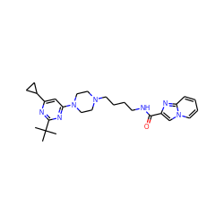 CC(C)(C)c1nc(C2CC2)cc(N2CCN(CCCCNC(=O)c3cn4ccccc4n3)CC2)n1 ZINC000299831570