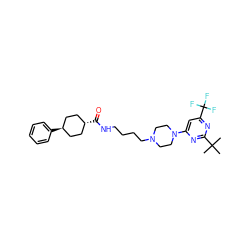 CC(C)(C)c1nc(N2CCN(CCCCNC(=O)[C@H]3CC[C@H](c4ccccc4)CC3)CC2)cc(C(F)(F)F)n1 ZINC000299827840