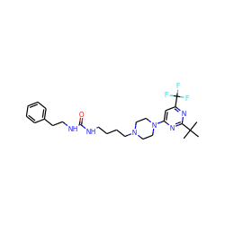 CC(C)(C)c1nc(N2CCN(CCCCNC(=O)NCCc3ccccc3)CC2)cc(C(F)(F)F)n1 ZINC000028572062