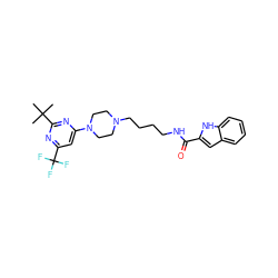 CC(C)(C)c1nc(N2CCN(CCCCNC(=O)c3cc4ccccc4[nH]3)CC2)cc(C(F)(F)F)n1 ZINC000299824712