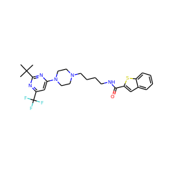 CC(C)(C)c1nc(N2CCN(CCCCNC(=O)c3cc4ccccc4s3)CC2)cc(C(F)(F)F)n1 ZINC000167522388