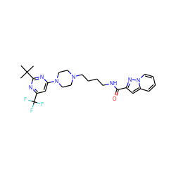 CC(C)(C)c1nc(N2CCN(CCCCNC(=O)c3cc4ccccn4n3)CC2)cc(C(F)(F)F)n1 ZINC001772614378