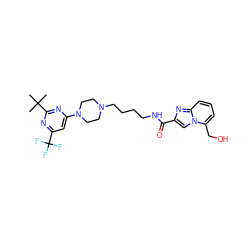 CC(C)(C)c1nc(N2CCN(CCCCNC(=O)c3cn4c(CO)cccc4n3)CC2)cc(C(F)(F)F)n1 ZINC000299828367