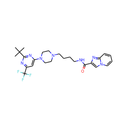 CC(C)(C)c1nc(N2CCN(CCCCNC(=O)c3cn4ccccc4n3)CC2)cc(C(F)(F)F)n1 ZINC000203547926