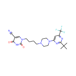 CC(C)(C)c1nc(N2CCN(CCCCn3cc(C#N)c(=O)[nH]c3=O)CC2)cc(C(F)(F)F)n1 ZINC000028567693