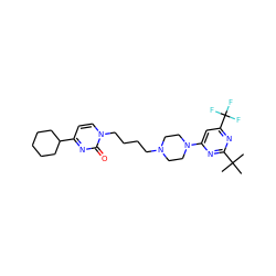 CC(C)(C)c1nc(N2CCN(CCCCn3ccc(C4CCCCC4)nc3=O)CC2)cc(C(F)(F)F)n1 ZINC000028566510