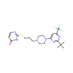 CC(C)(C)c1nc(N2CCN(CCCSc3nccc(=O)[nH]3)CC2)cc(C(F)(F)F)n1 ZINC000013913223