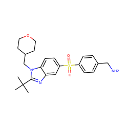 CC(C)(C)c1nc2cc(S(=O)(=O)c3ccc(CN)cc3)ccc2n1CC1CCOCC1 ZINC000029048150