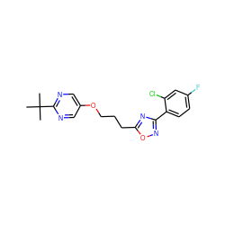 CC(C)(C)c1ncc(OCCCc2nc(-c3ccc(F)cc3Cl)no2)cn1 ZINC000040974706