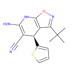 CC(C)(C)c1noc2c1[C@@H](c1cccs1)C(C#N)=C(N)N2 ZINC000101481722