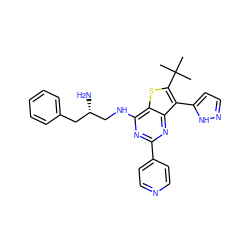 CC(C)(C)c1sc2c(NC[C@@H](N)Cc3ccccc3)nc(-c3ccncc3)nc2c1-c1ccn[nH]1 ZINC000223670628