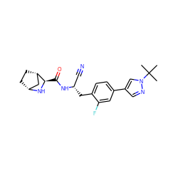 CC(C)(C)n1cc(-c2ccc(C[C@@H](C#N)NC(=O)[C@H]3N[C@@H]4CC[C@H]3C4)c(F)c2)cn1 ZINC000219307533