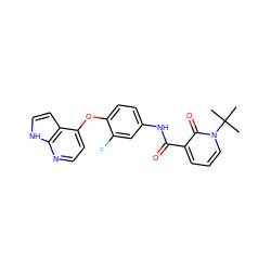 CC(C)(C)n1cccc(C(=O)Nc2ccc(Oc3ccnc4[nH]ccc34)c(F)c2)c1=O ZINC000040847967