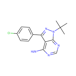 CC(C)(C)n1nc(-c2ccc(Cl)cc2)c2c(N)ncnc21 ZINC000001383151