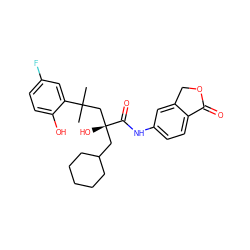 CC(C)(C[C@@](O)(CC1CCCCC1)C(=O)Nc1ccc2c(c1)COC2=O)c1cc(F)ccc1O ZINC000028525966