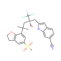 CC(C)(C[C@](O)(Cc1cc2ccc(C#N)cc2[nH]1)C(F)(F)F)c1cc(S(C)(=O)=O)cc2c1OCC2 ZINC000073140635