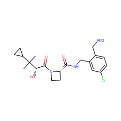 CC(C)(C1CC1)[C@@H](O)C(=O)N1CC[C@H]1C(=O)NCc1cc(Cl)ccc1CN ZINC000028363758