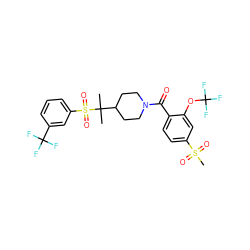 CC(C)(C1CCN(C(=O)c2ccc(S(C)(=O)=O)cc2OC(F)(F)F)CC1)S(=O)(=O)c1cccc(C(F)(F)F)c1 ZINC000059239678