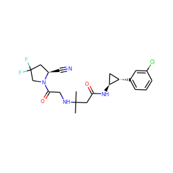 CC(C)(CC(=O)N[C@H]1C[C@@H]1c1cccc(Cl)c1)NCC(=O)N1CC(F)(F)C[C@H]1C#N ZINC000040391324