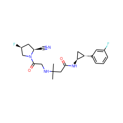 CC(C)(CC(=O)N[C@H]1C[C@@H]1c1cccc(F)c1)NCC(=O)N1C[C@@H](F)C[C@H]1C#N ZINC000040866216