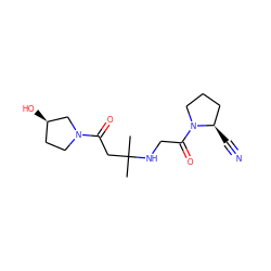 CC(C)(CC(=O)N1CC[C@@H](O)C1)NCC(=O)N1CCC[C@H]1C#N ZINC000049053584