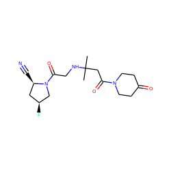 CC(C)(CC(=O)N1CCC(=O)CC1)NCC(=O)N1C[C@@H](F)C[C@H]1C#N ZINC000049036931