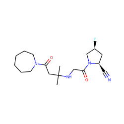 CC(C)(CC(=O)N1CCCCCC1)NCC(=O)N1C[C@@H](F)C[C@H]1C#N ZINC000049035374