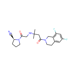 CC(C)(CC(=O)N1CCc2cc(F)cc(F)c2C1)NCC(=O)N1CCC[C@H]1C#N ZINC000013679194