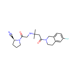 CC(C)(CC(=O)N1CCc2cc(F)ccc2C1)NCC(=O)N1CCC[C@H]1C#N ZINC000013679192