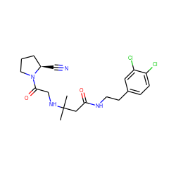 CC(C)(CC(=O)NCCc1ccc(Cl)c(Cl)c1)NCC(=O)N1CCC[C@H]1C#N ZINC000036310900