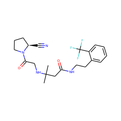 CC(C)(CC(=O)NCCc1ccccc1C(F)(F)F)NCC(=O)N1CCC[C@H]1C#N ZINC000036310893