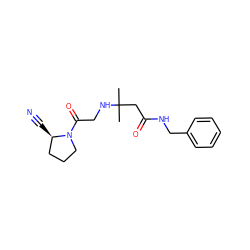 CC(C)(CC(=O)NCc1ccccc1)NCC(=O)N1CCC[C@H]1C#N ZINC000036310904