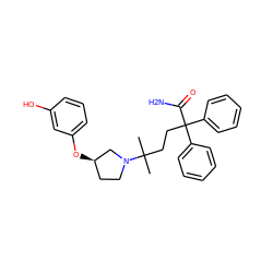 CC(C)(CCC(C(N)=O)(c1ccccc1)c1ccccc1)N1CC[C@@H](Oc2cccc(O)c2)C1 ZINC000034984451