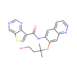 CC(C)(CCO)Oc1cc2ncccc2cc1NC(=O)c1csc2cncnc12 ZINC000113651857